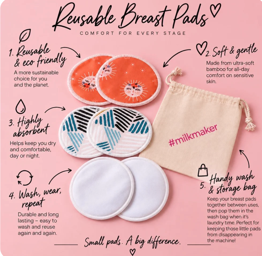 Milk Magic Ultra-Soft Reusable Bamboo Breast Pads – 3 Pairs