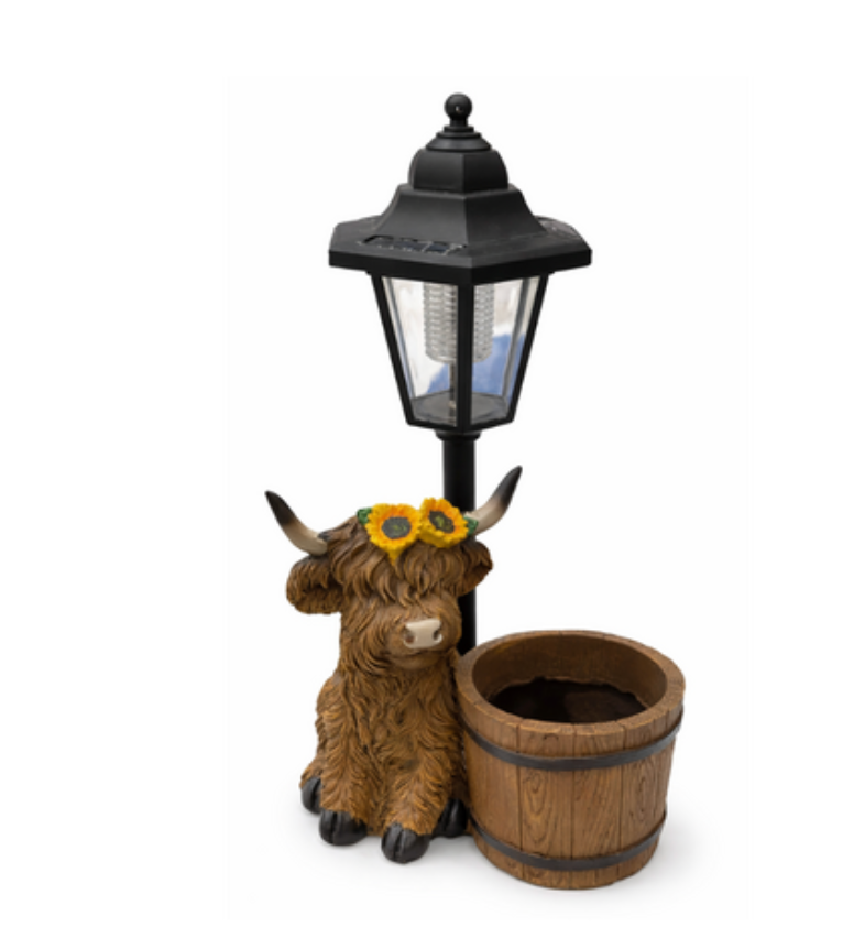 Highland Cow Solar Powered Garden Ornament / Planter Pot