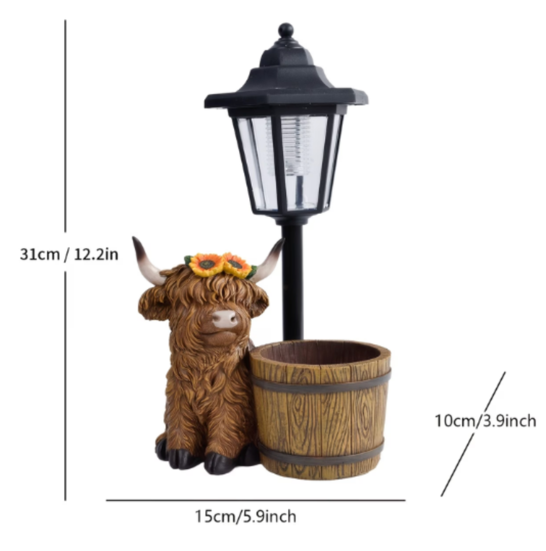 Highland Cow Solar Powered Garden Ornament / Planter Pot