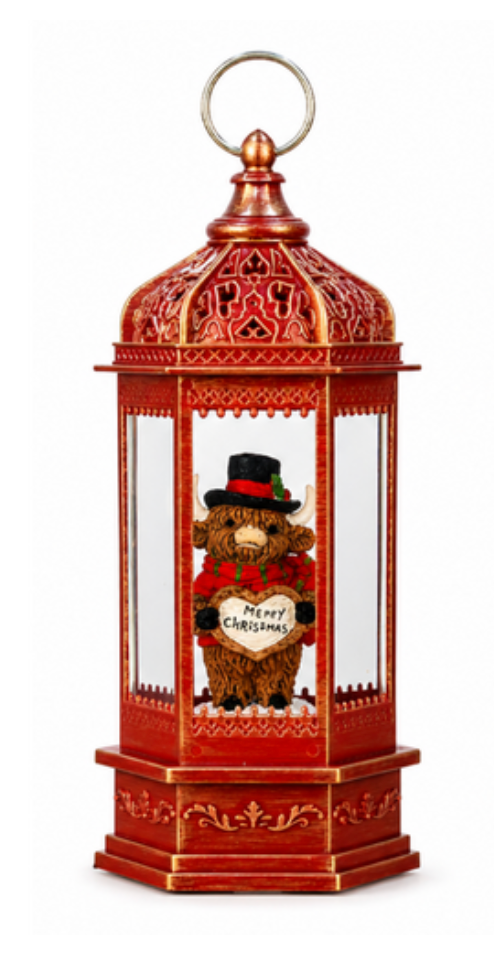 Christmas Snow Lantern Highland Cow Merry Christmas